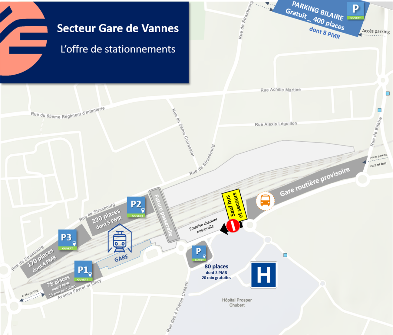plan offre de stationnements gare de Vannes